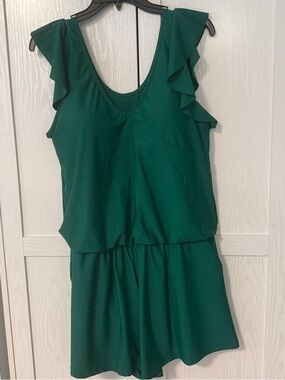 Green Ruffle Sleeve Romper